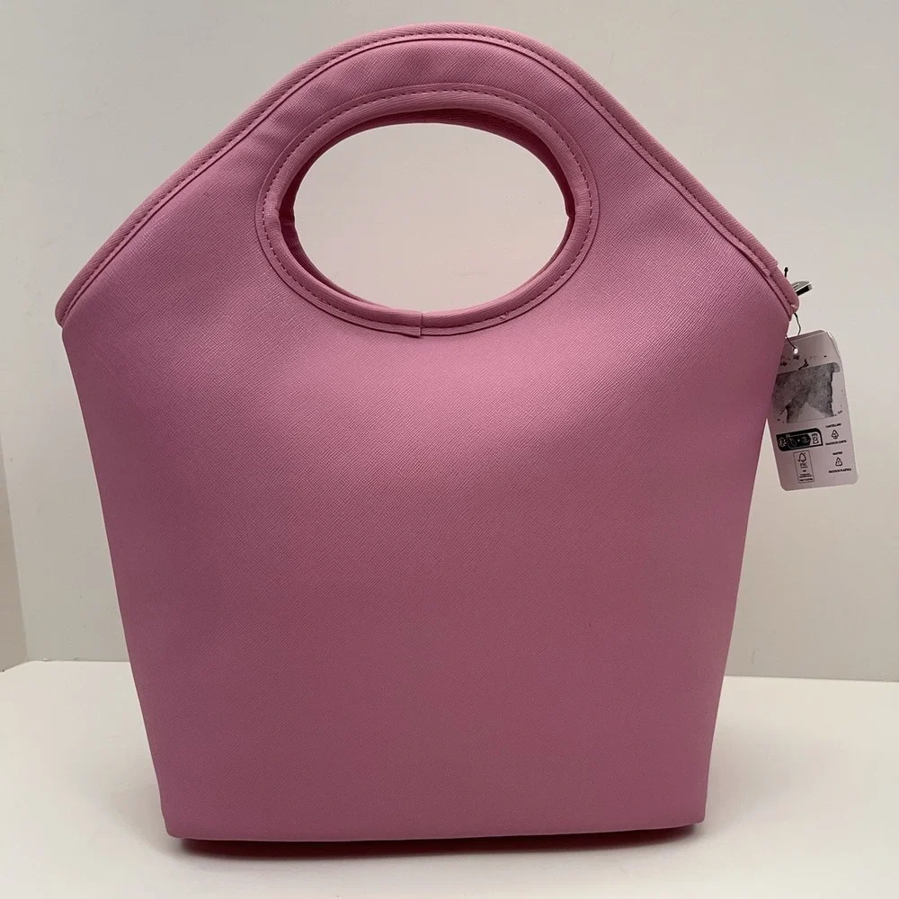 GUESS Insulated Lunch Tote Bag Top Handle Pink PVC Cooler School Travel Office